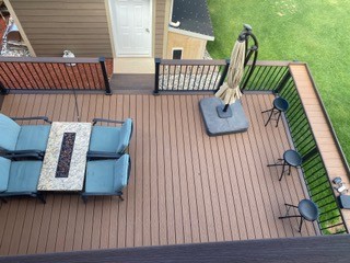Finished deck with dining and bar seating