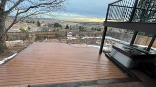 Broad composite deck with mountain backdrop
