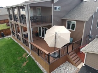 Aerial of covered lower deck and upper structure