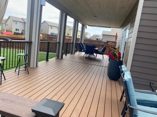 Covered deck interior with long finished floor